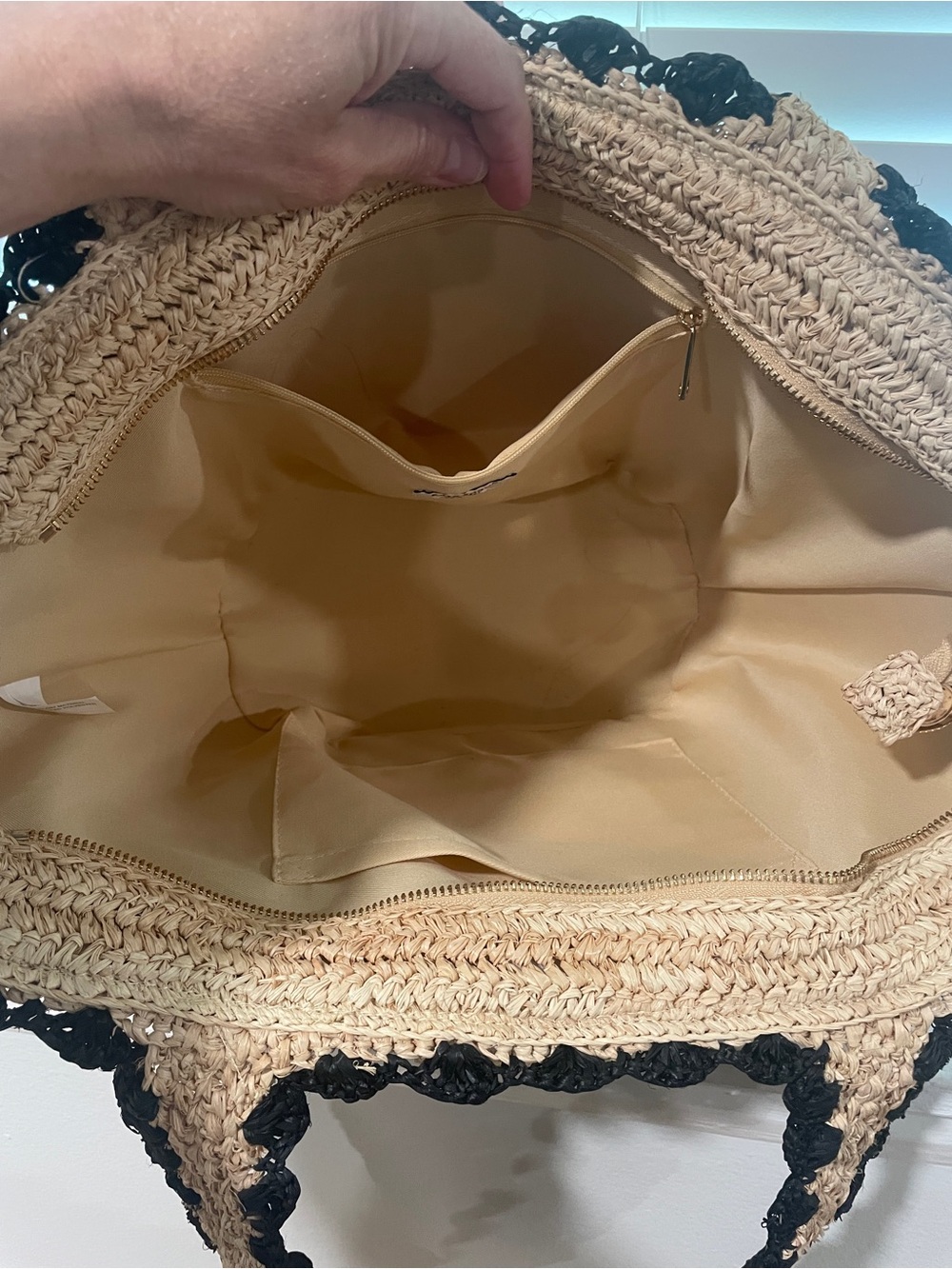 kate spade Tan Woven Tote with Black Trim and Bow - Picture 3 of 5
